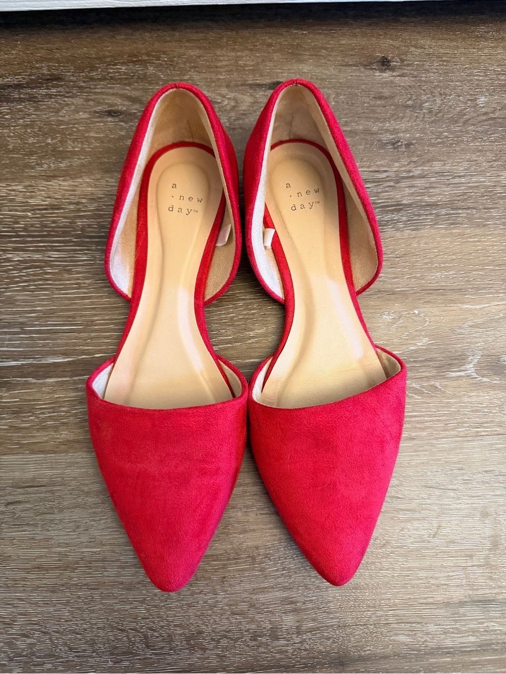 Red Faux-Suede Pointed-Toe d’Orsay Flats, Women’s Size 9